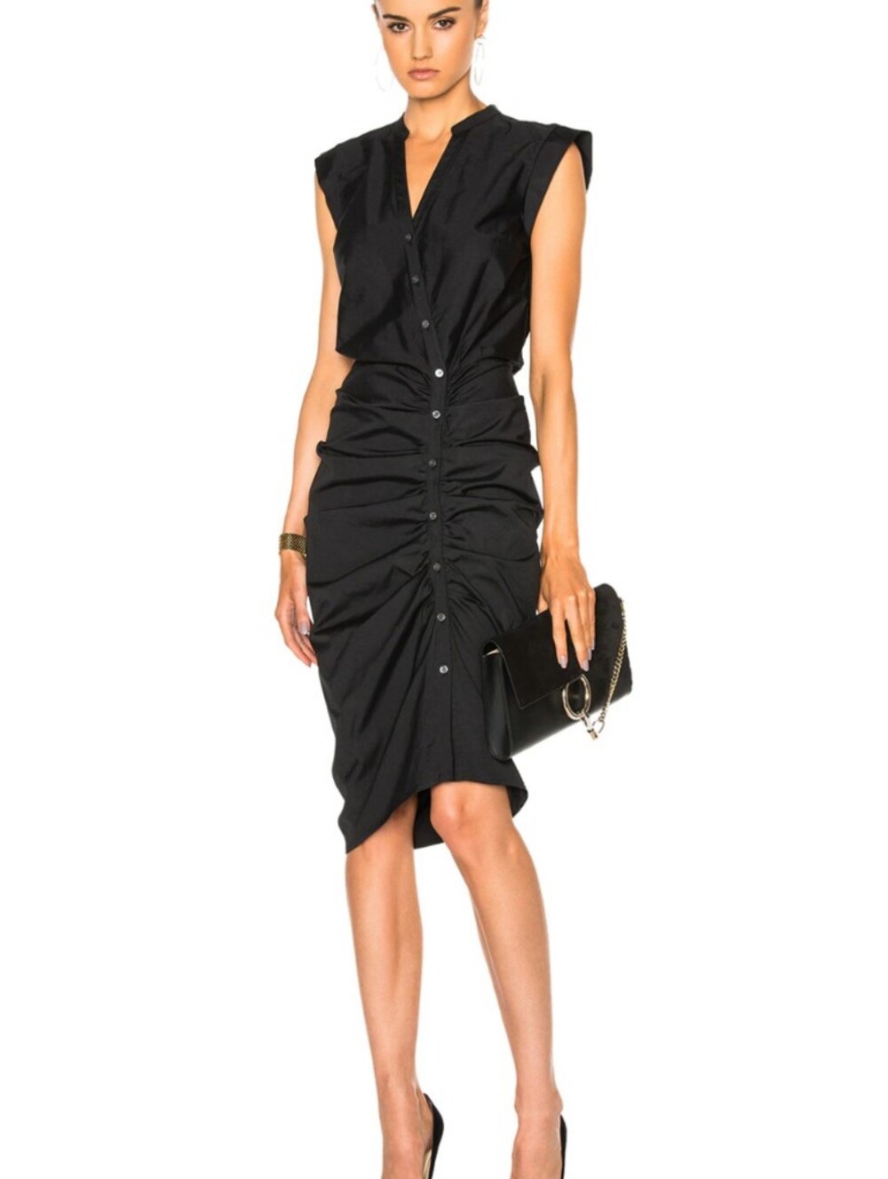 Veronica Beard Bell Button Ruched Shirt Dress Poplin Cotton Stretch